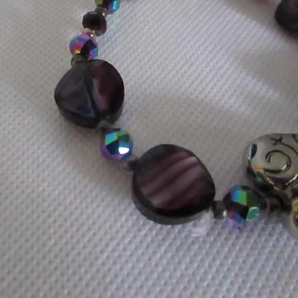 Iridescent Purple Glass Bead Bracelet with Silver Heart Charm Boho Y2K - Picture 14 of 17